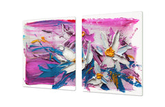 UNIQUE Tempered GLASS Kitchen Board – Impact & Scratch Resistant Cooktop cover – SINGLE: 80 x 52 cm; DOUBLE: 40 x 52 cm; DD45 Art Series : Bouquet of flowers