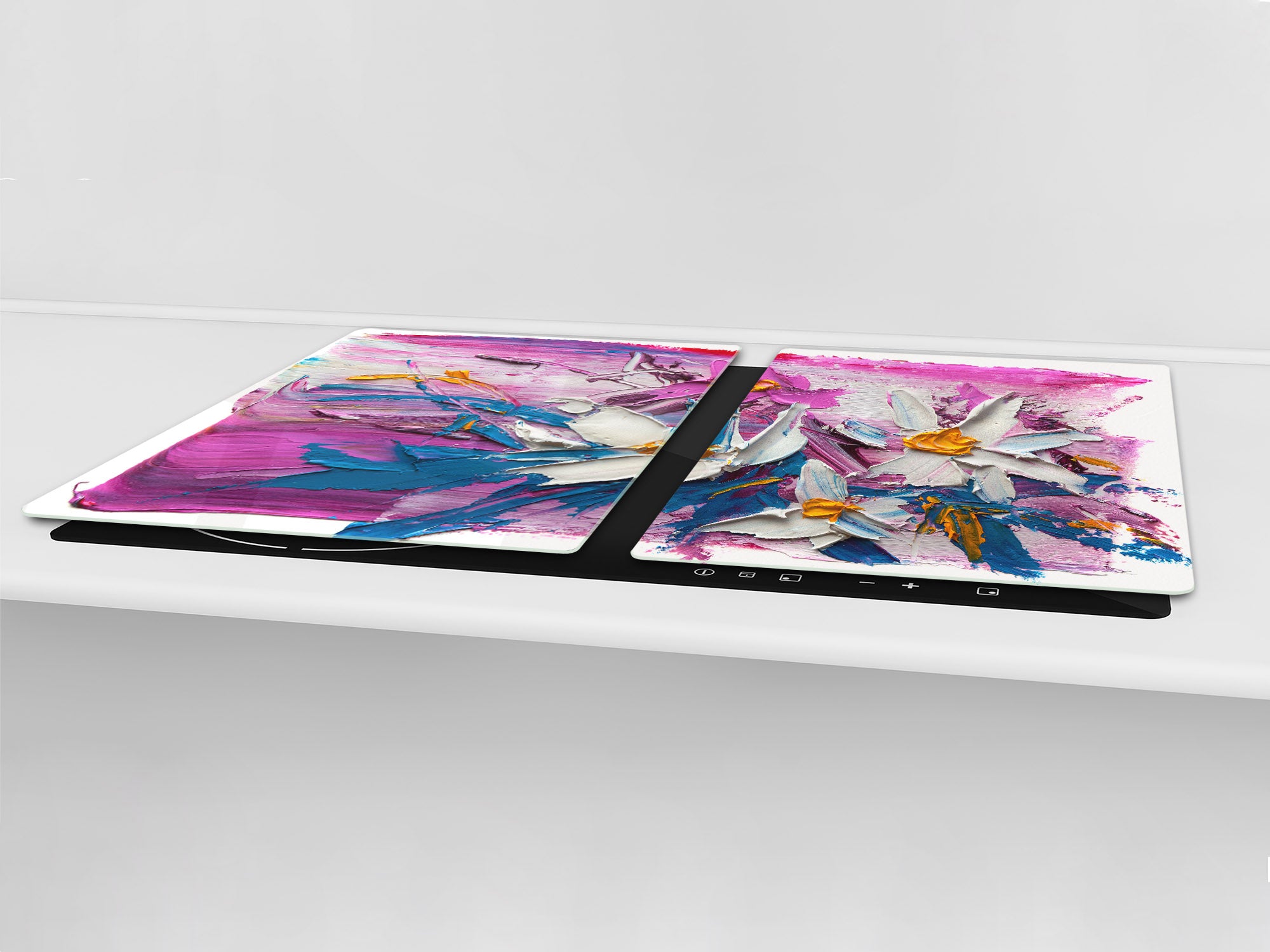 UNIQUE Tempered GLASS Kitchen Board – Impact & Scratch Resistant Cooktop cover – SINGLE: 80 x 52 cm; DOUBLE: 40 x 52 cm; DD45 Art Series : Bouquet of flowers