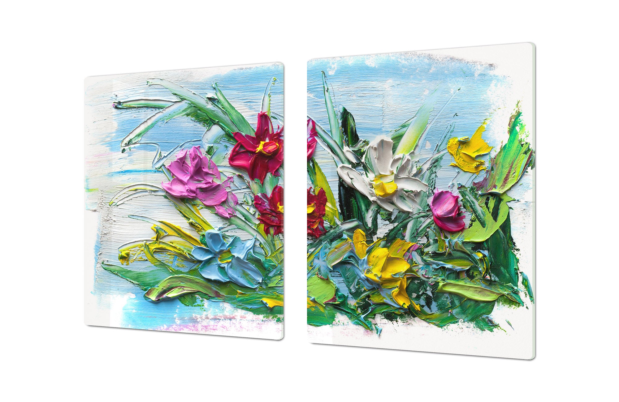UNIQUE Tempered GLASS Kitchen Board – Impact & Scratch Resistant Cooktop cover – SINGLE: 80 x 52 cm; DOUBLE: 40 x 52 cm; DD45 Art Series : Bouquet of flowers 2