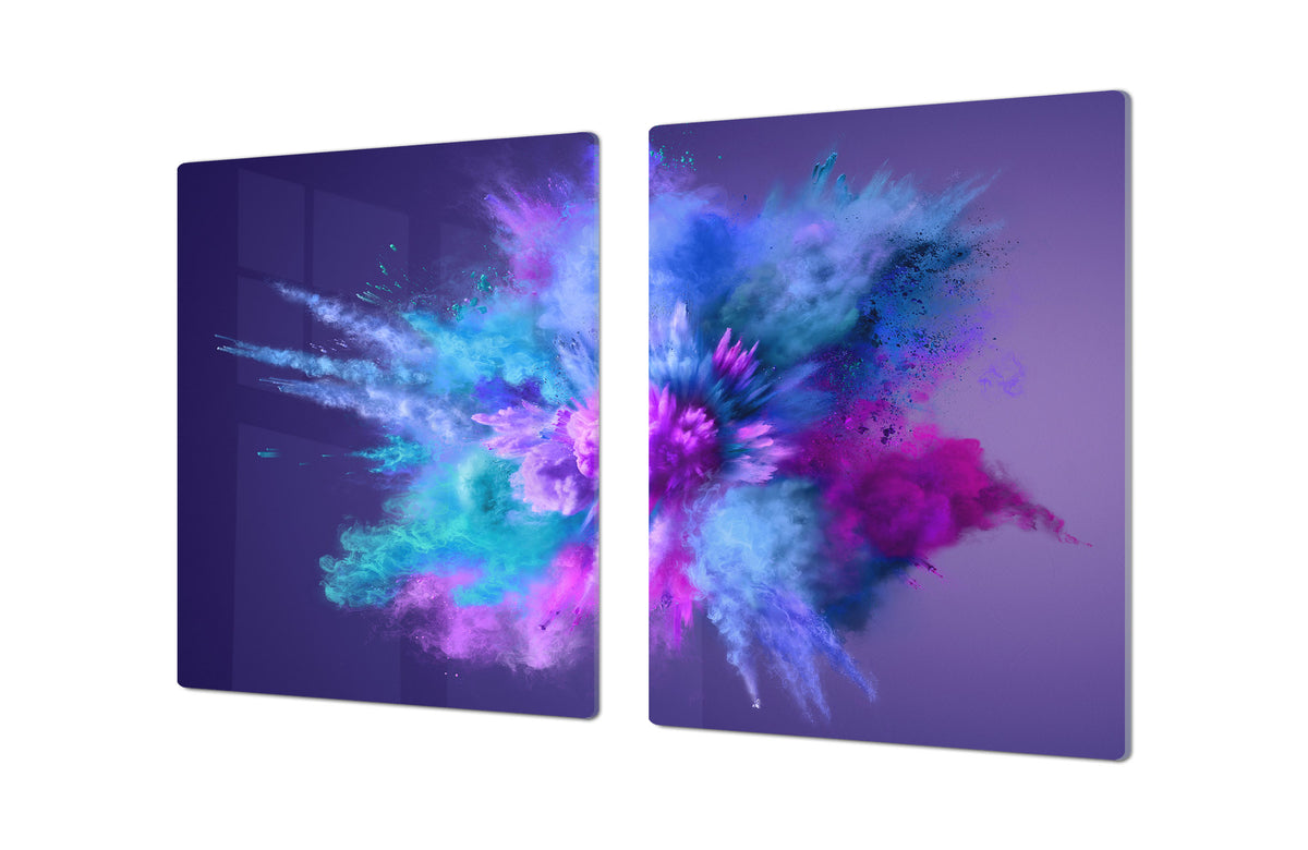 UNIQUE Tempered GLASS Kitchen Board – Impact & Scratch Resistant Cooktop cover – SINGLE: 80 x 52 cm; DOUBLE: 40 x 52 cm; DD45 Art Series : Colour explosion 1
