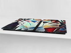 ENORMOUS  Tempered GLASS Chopping Board - Induction Cooktop Cover – SINGLE: 80 x 52 cm; DOUBLE: 40 x 52 cm; DD53 : Cubist Gestures