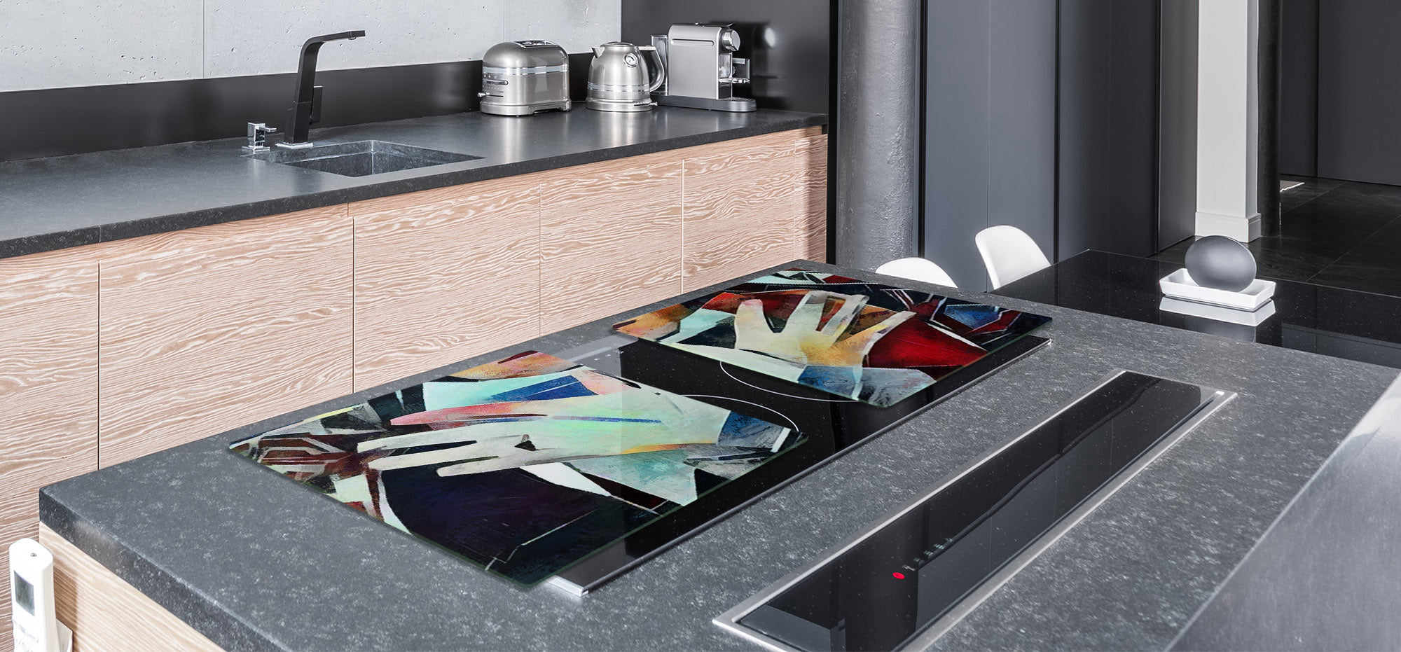 ENORMOUS  Tempered GLASS Chopping Board - Induction Cooktop Cover – SINGLE: 80 x 52 cm; DOUBLE: 40 x 52 cm; DD53 : Cubist Gestures