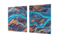 HUGE TEMPERED GLASS COOKTOP COVER – Glass Cutting Board and Worktop Saver – SINGLE: 80 x 52 cm (31,5” x 20,47”); DOUBLE: 40 x 52 cm (15,75” x 20,47”); DD46 Textures Series : River veins