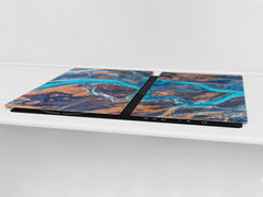 HUGE TEMPERED GLASS COOKTOP COVER – Glass Cutting Board and Worktop Saver – SINGLE: 80 x 52 cm (31,5” x 20,47”); DOUBLE: 40 x 52 cm (15,75” x 20,47”); DD46 Textures Series : River veins