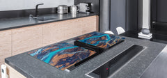 HUGE TEMPERED GLASS COOKTOP COVER – Glass Cutting Board and Worktop Saver – SINGLE: 80 x 52 cm (31,5” x 20,47”); DOUBLE: 40 x 52 cm (15,75” x 20,47”); DD46 Textures Series : River veins