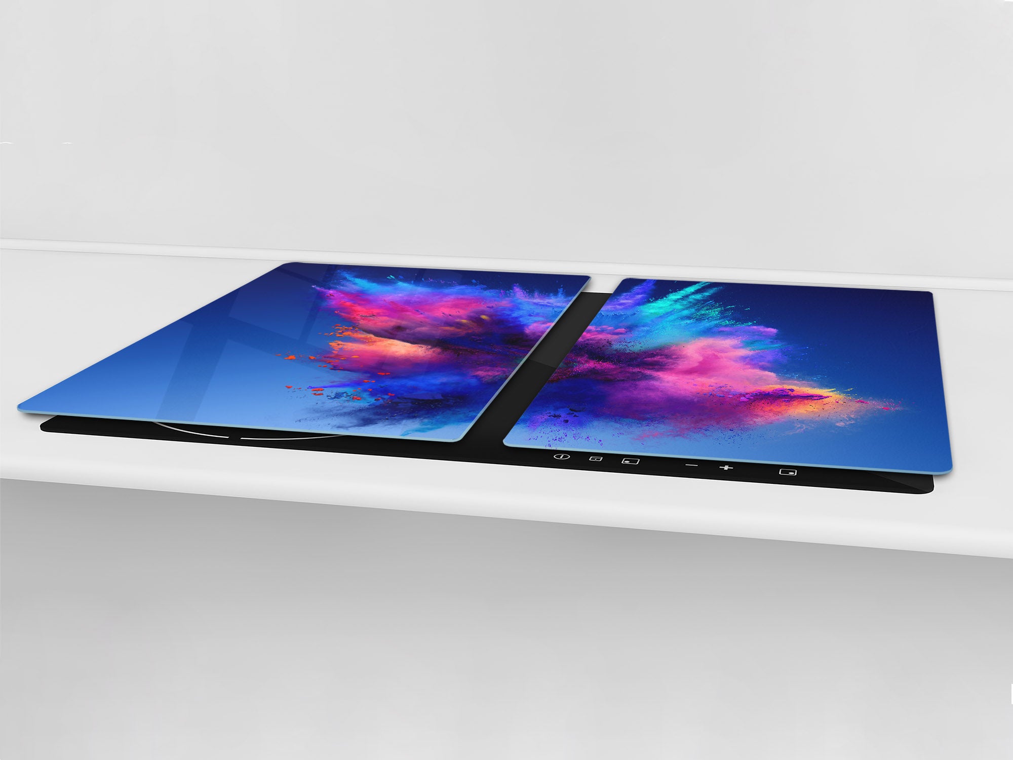 UNIQUE Tempered GLASS Kitchen Board – Impact & Scratch Resistant Cooktop cover – SINGLE: 80 x 52 cm; DOUBLE: 40 x 52 cm; DD45 Art Series : Colour explosion 2
