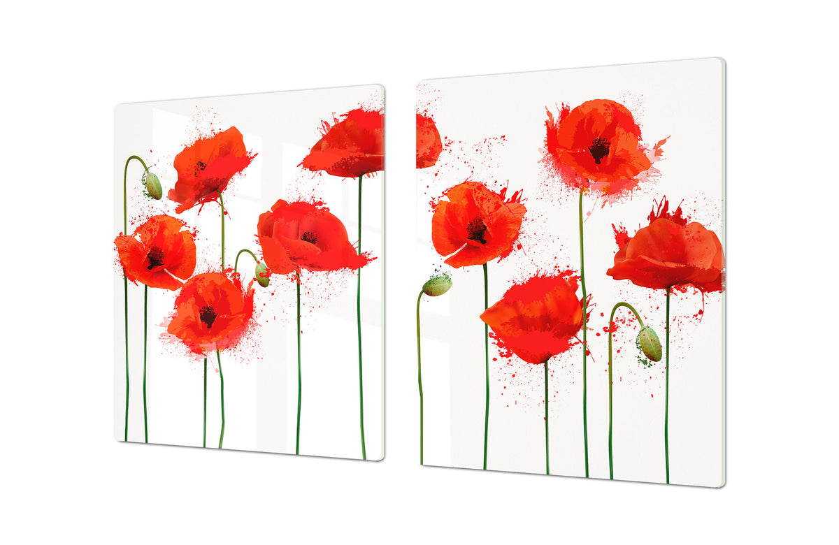 Gigantic Worktop saver and Pastry Board - Tempered GLASS Cutting Board - MEASURES: SINGLE: 80 x 52 cm; DOUBLE: 40 x 52 cm; DD44 Nature series : Poppy seed flowers