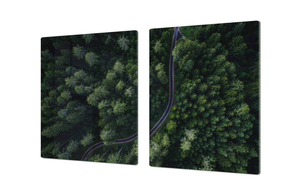 ENORMOUS  Tempered GLASS Chopping Board - Induction Cooktop Cover – SINGLE: 80 x 52 cm; DOUBLE: 40 x 52 cm; DD49 Miscellaneous series : Forest road