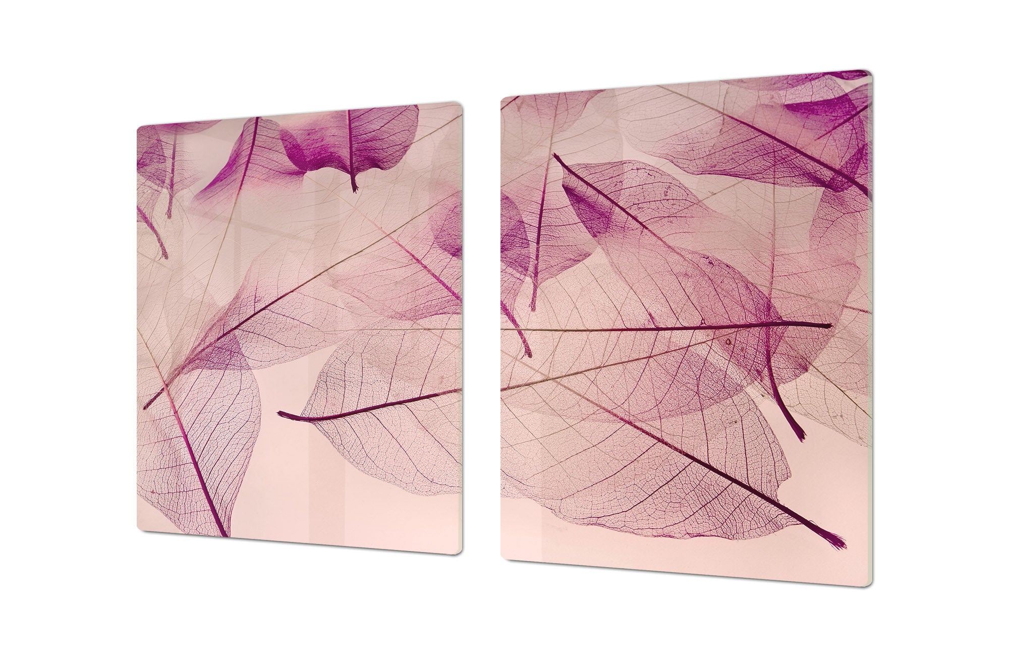 Gigantic Worktop saver and Pastry Board - Tempered GLASS Cutting Board - MEASURES: SINGLE: 80 x 52 cm; DOUBLE: 40 x 52 cm; DD44 Nature series : Transparent purple leaves