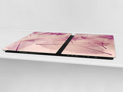 Gigantic Worktop saver and Pastry Board - Tempered GLASS Cutting Board - MEASURES: SINGLE: 80 x 52 cm; DOUBLE: 40 x 52 cm; DD44 Nature series : Transparent purple leaves