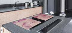 Gigantic Worktop saver and Pastry Board - Tempered GLASS Cutting Board - MEASURES: SINGLE: 80 x 52 cm; DOUBLE: 40 x 52 cm; DD44 Nature series : Transparent purple leaves