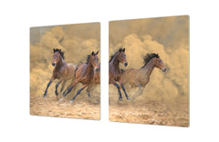 BIG KITCHEN BOARD & Induction Cooktop Cover – Glass Pastry Board – SINGLE: 80 x 52 cm (31,5” x 20,47”); DOUBLE: 40 x 52 cm (15,75” x 20,47”); DD47 Animals Series : Galloping horses