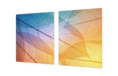 Gigantic Worktop saver and Pastry Board - Tempered GLASS Cutting Board - MEASURES: SINGLE: 80 x 52 cm; DOUBLE: 40 x 52 cm; DD44 Nature series : Colourful transparent leaves
