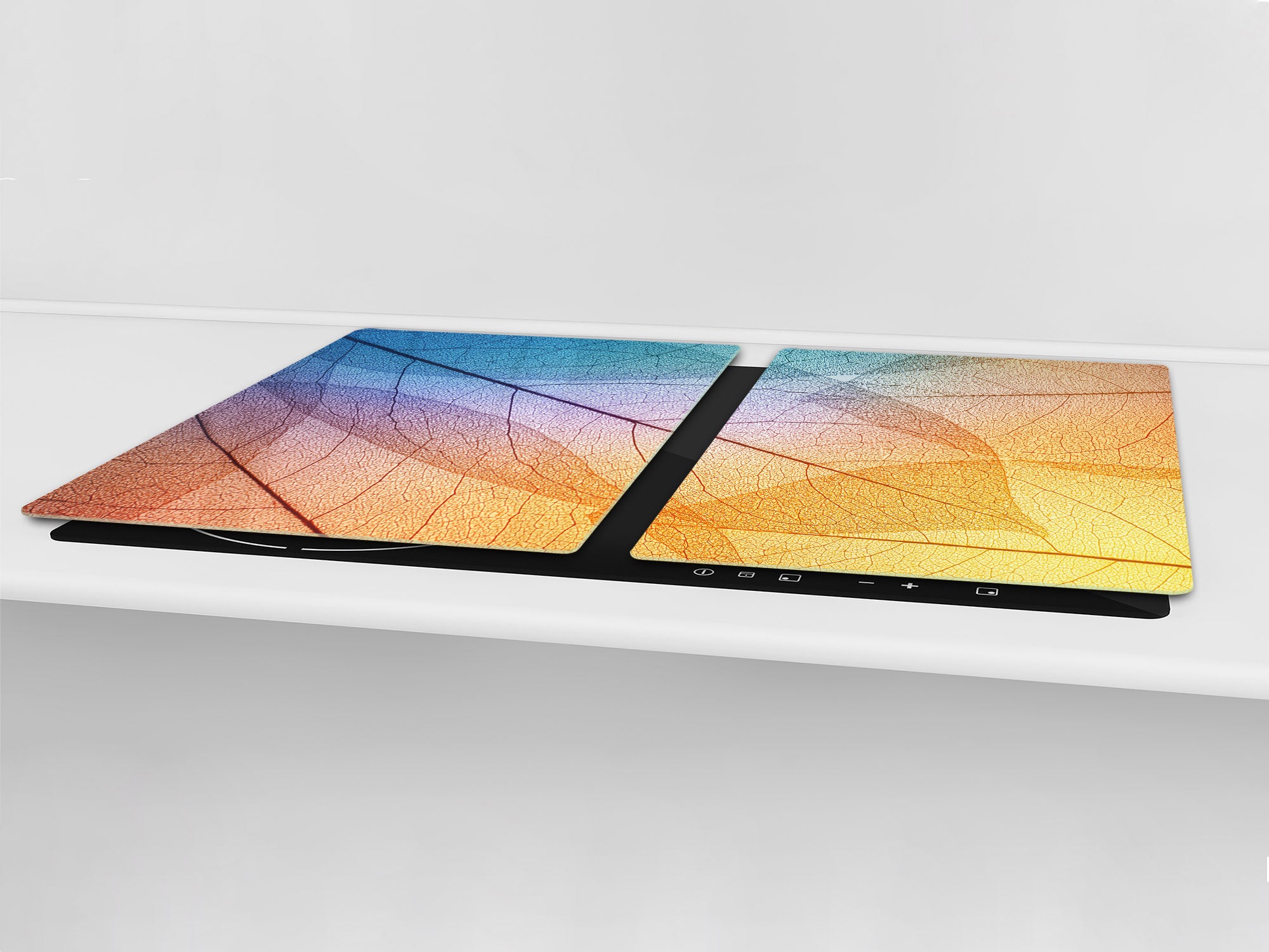 Gigantic Worktop saver and Pastry Board - Tempered GLASS Cutting Board - MEASURES: SINGLE: 80 x 52 cm; DOUBLE: 40 x 52 cm; DD44 Nature series : Colourful transparent leaves