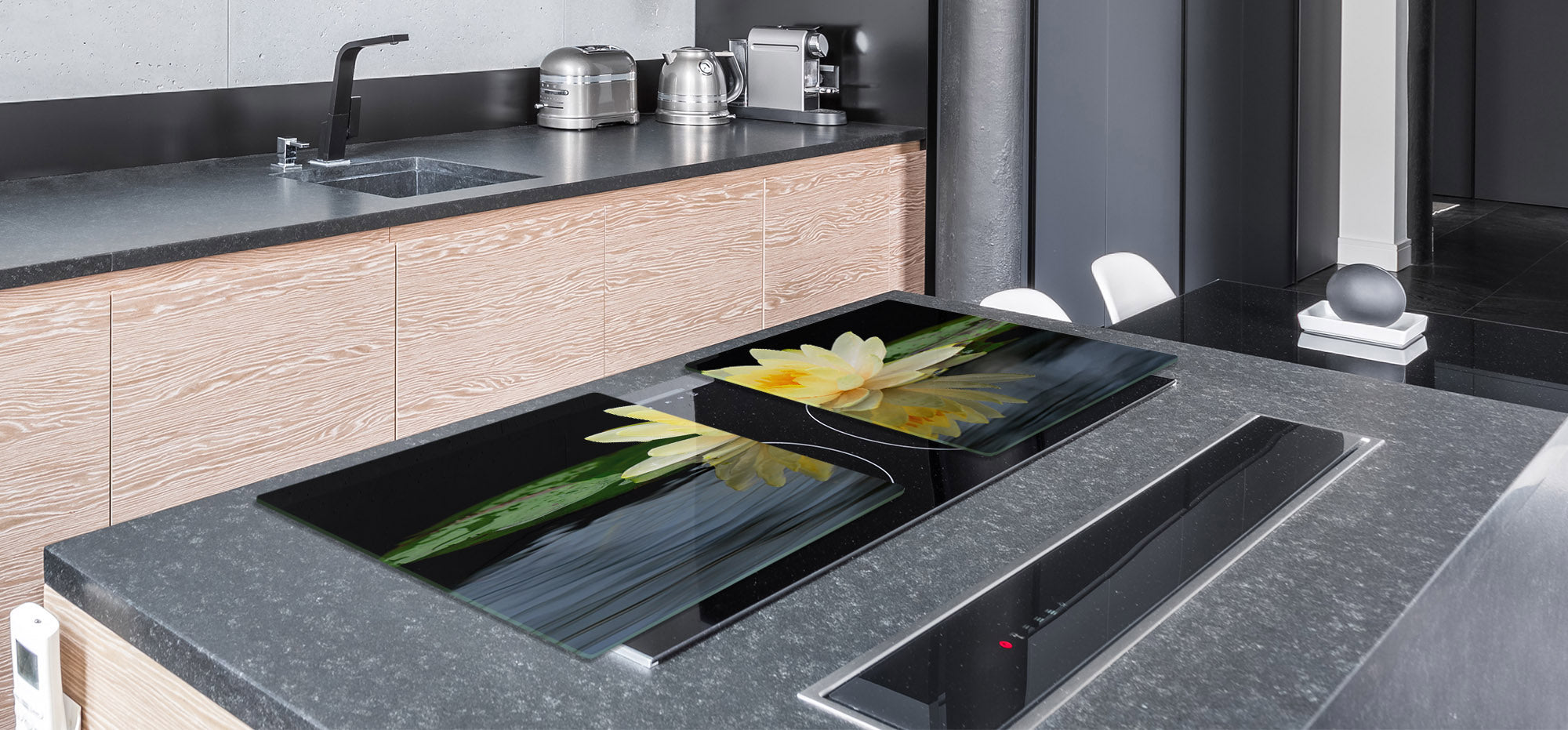 Gigantic Worktop saver and Pastry Board - Tempered GLASS Cutting Board - MEASURES: SINGLE: 80 x 52 cm; DOUBLE: 40 x 52 cm; DD44 Nature series : Beautiful water lilly flower 2
