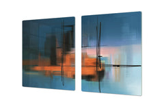 ENORMOUS  Tempered GLASS Chopping Board - Induction Cooktop Cover – SINGLE: 80 x 52 cm; DOUBLE: 40 x 52 cm; DD52a : Blurry Landscape