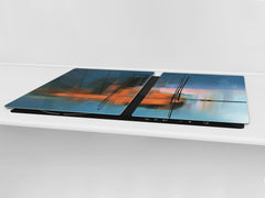 ENORMOUS  Tempered GLASS Chopping Board - Induction Cooktop Cover – SINGLE: 80 x 52 cm; DOUBLE: 40 x 52 cm; DD52a : Blurry Landscape