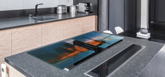 ENORMOUS  Tempered GLASS Chopping Board - Induction Cooktop Cover – SINGLE: 80 x 52 cm; DOUBLE: 40 x 52 cm; DD52a : Blurry Landscape