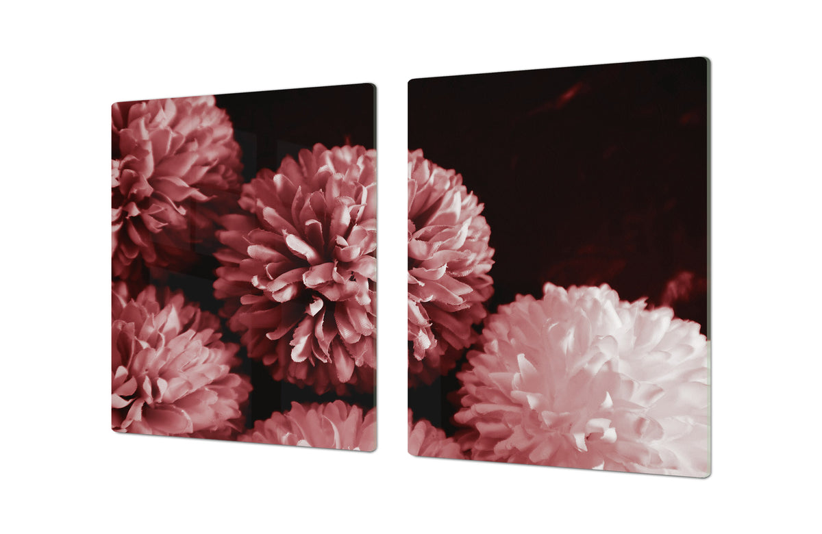 Gigantic Worktop saver and Pastry Board - Tempered GLASS Cutting Board - MEASURES: SINGLE: 80 x 52 cm; DOUBLE: 40 x 52 cm; DD44 Nature series : Pink flower frame
