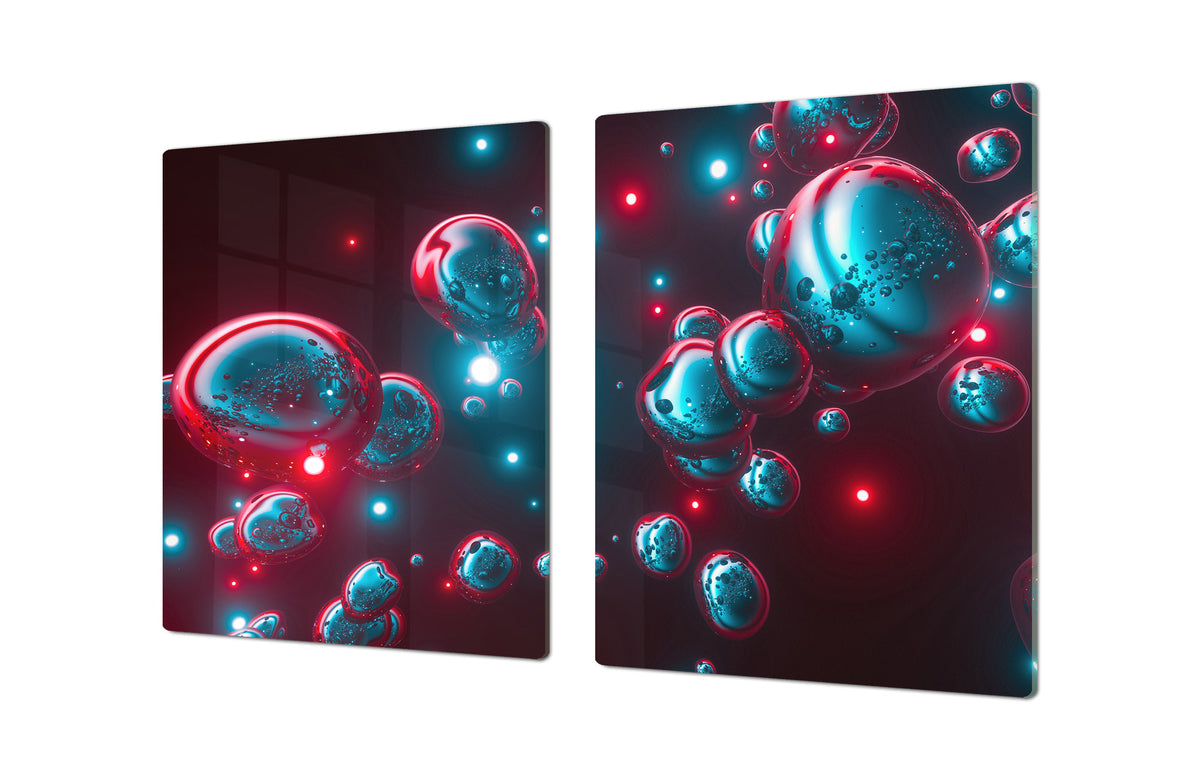 HUGE TEMPERED GLASS COOKTOP COVER – Glass Cutting Board and Worktop Saver – SINGLE: 80 x 52 cm (31,5” x 20,47”); DOUBLE: 40 x 52 cm (15,75” x 20,47”); DD46 Textures Series : Holographic bubbles 1
