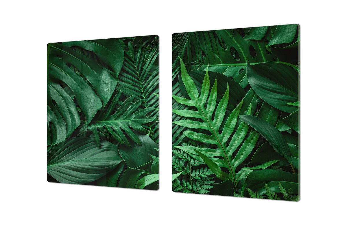 Gigantic Worktop saver and Pastry Board - Tempered GLASS Cutting Board - MEASURES: SINGLE: 80 x 52 cm; DOUBLE: 40 x 52 cm; DD44 Nature series : Dark tropical nature