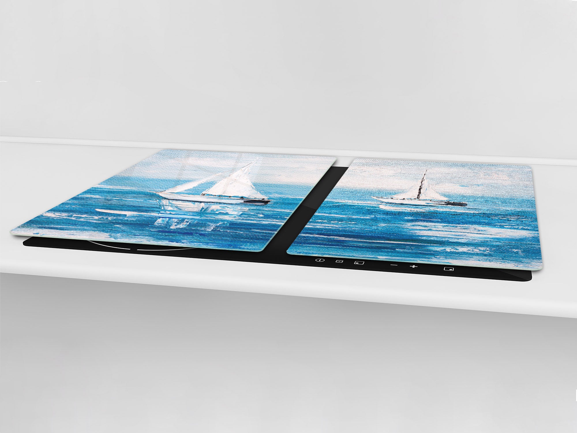 ENORMOUS  Tempered GLASS Chopping Board - Induction Cooktop Cover – SINGLE: 80 x 52 cm; DOUBLE: 40 x 52 cm; DD53 : Sailing Boats