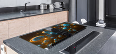 HUGE TEMPERED GLASS COOKTOP COVER – Glass Cutting Board and Worktop Saver – SINGLE: 80 x 52 cm (31,5” x 20,47”); DOUBLE: 40 x 52 cm (15,75” x 20,47”); DD46 Textures Series : Holographic bubbles 2
