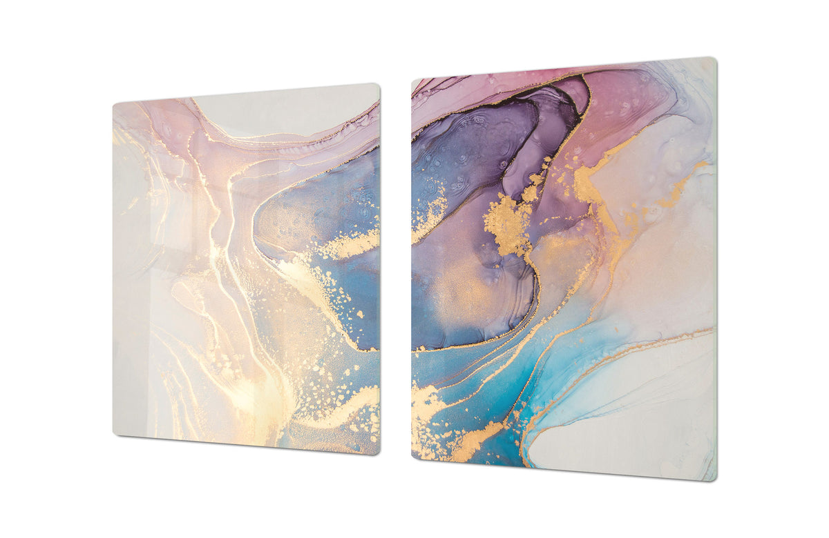 UNIQUE Tempered GLASS Kitchen Board – Impact & Scratch Resistant Cooktop cover – SINGLE: 80 x 52 cm; DOUBLE: 40 x 52 cm; DD45 Art Series : Liquid colours 1