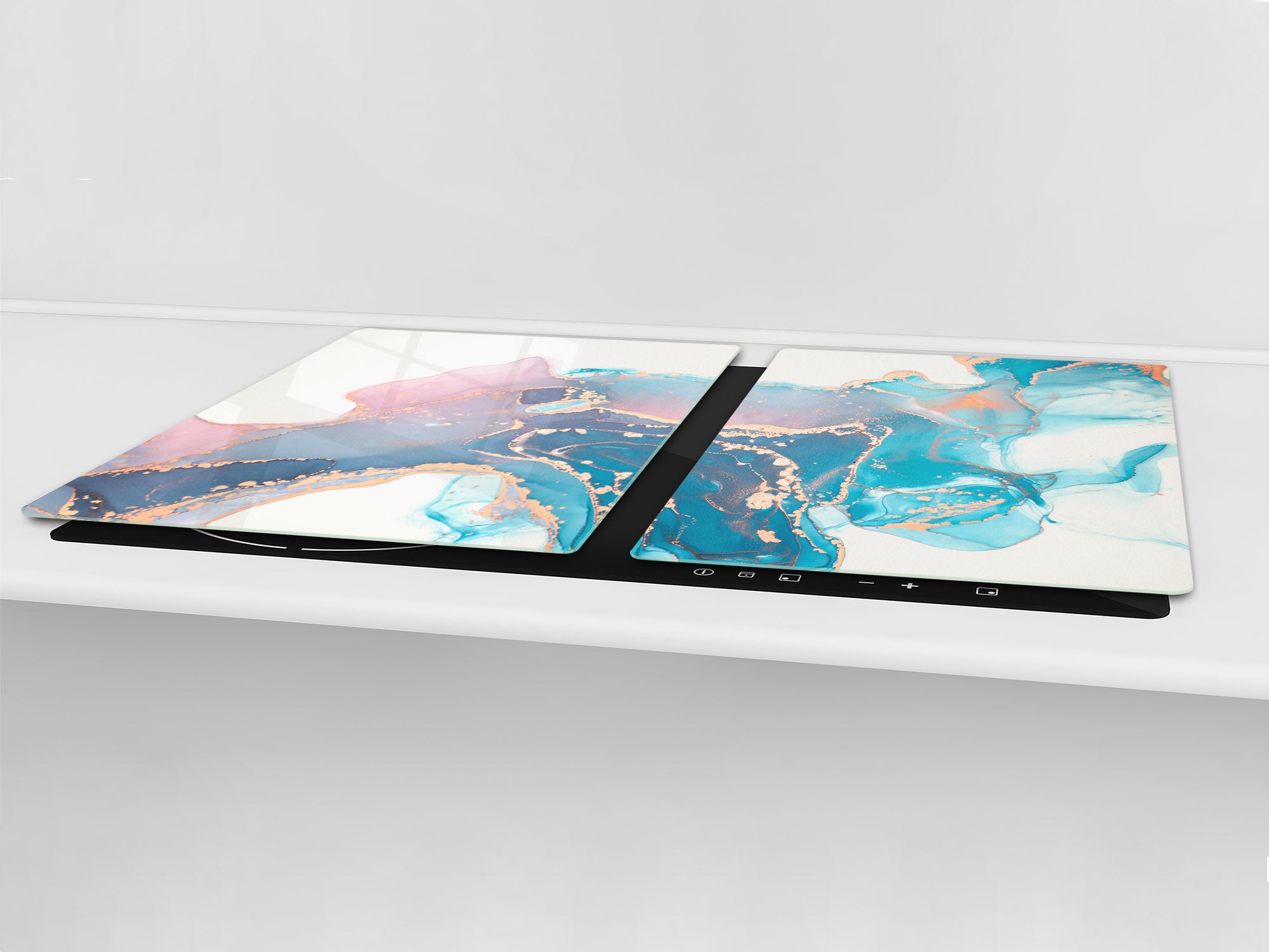 UNIQUE Tempered GLASS Kitchen Board – Impact & Scratch Resistant Cooktop cover – SINGLE: 80 x 52 cm; DOUBLE: 40 x 52 cm; DD45 Art Series : Liquid colours 2