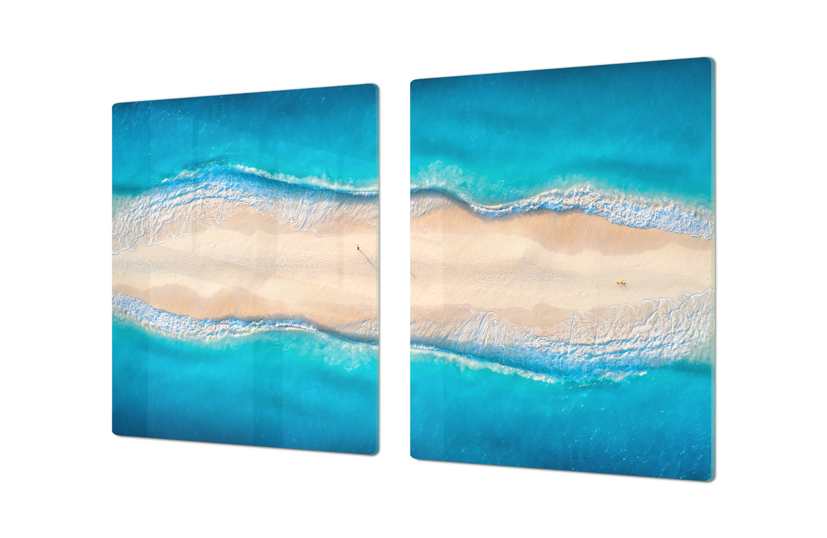 UNIQUE Tempered GLASS Kitchen Board – Impact & Scratch Resistant Cooktop cover – SINGLE: 80 x 52 cm; DOUBLE: 40 x 52 cm; DD45 Art Series : Beaches of Zanzibar