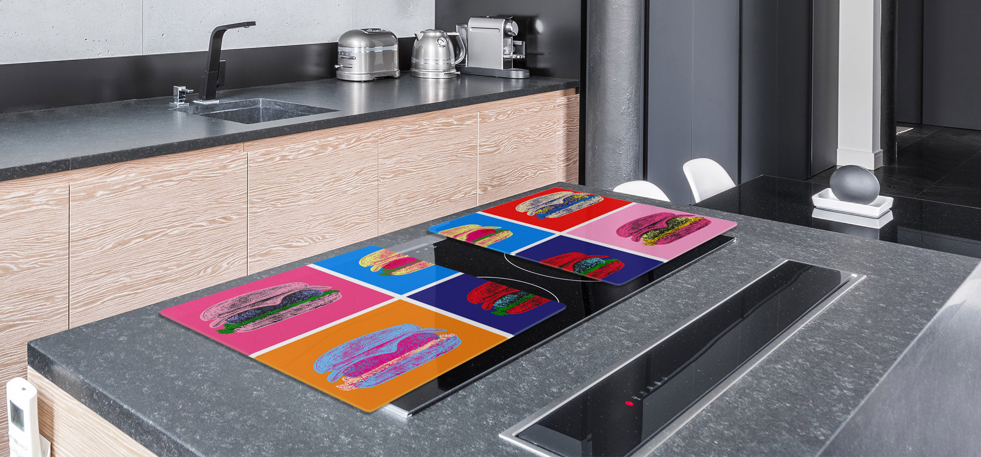 ENORMOUS  Tempered GLASS Chopping Board - Induction Cooktop Cover – SINGLE: 80 x 52 cm; DOUBLE: 40 x 52 cm; DD53 : Dynamic Harmony