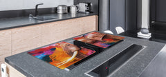 BIG KITCHEN BOARD & Induction Cooktop Cover – Glass Pastry Board – SINGLE: 80 x 52 cm (31,5” x 20,47”); DOUBLE: 40 x 52 cm (15,75” x 20,47”); DD47 Animals Series : Colourful elephant