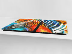 BIG KITCHEN BOARD & Induction Cooktop Cover – Glass Pastry Board – SINGLE: 80 x 52 cm (31,5” x 20,47”); DOUBLE: 40 x 52 cm (15,75” x 20,47”); DD47 Animals Series : Colourful zebra