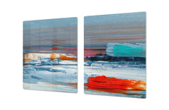 UNIQUE Tempered GLASS Kitchen Board – Impact & Scratch Resistant Cooktop cover – SINGLE: 80 x 52 cm; DOUBLE: 40 x 52 cm; DD45 Art Series : Abstract art oil painting