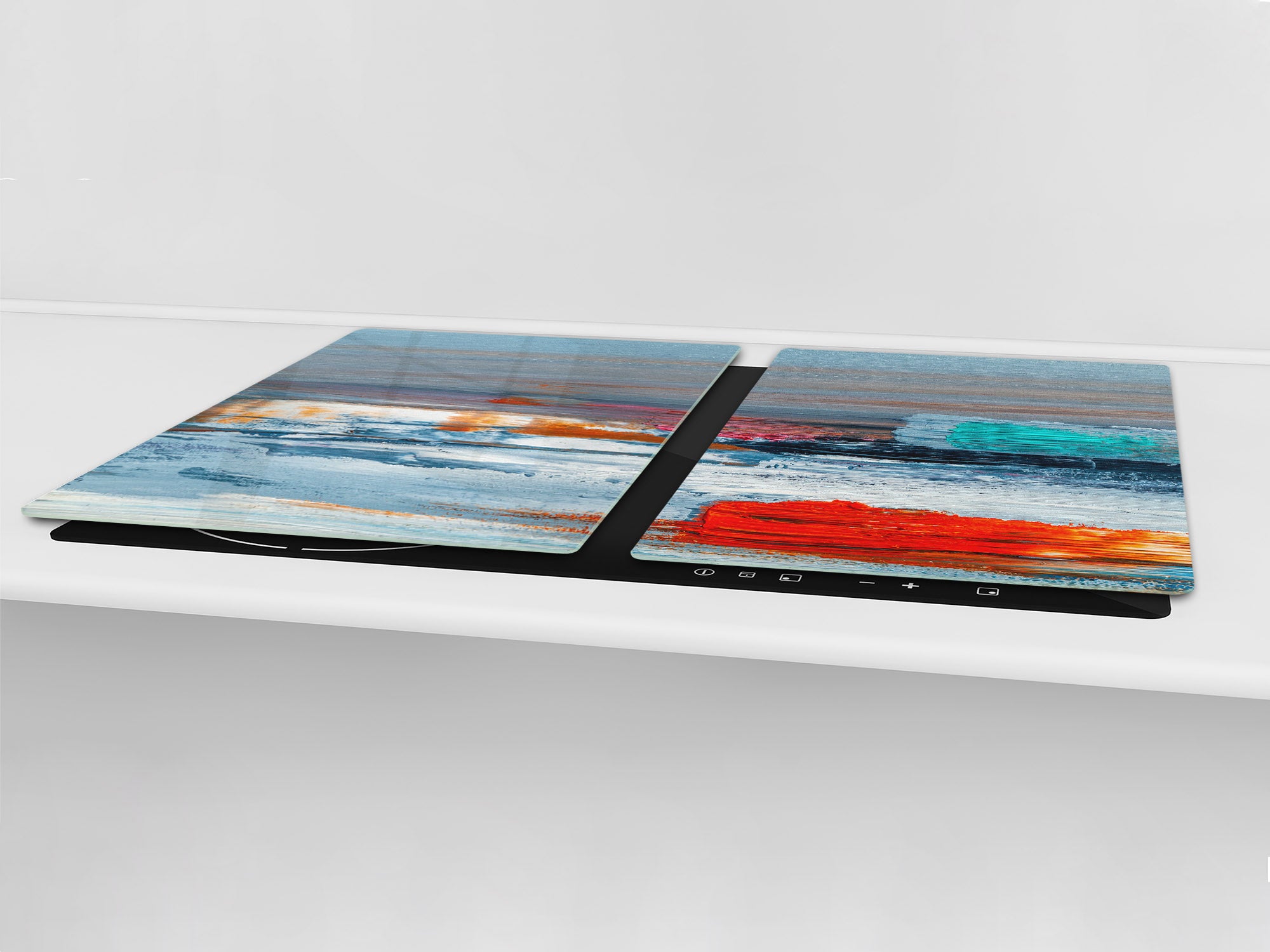UNIQUE Tempered GLASS Kitchen Board – Impact & Scratch Resistant Cooktop cover – SINGLE: 80 x 52 cm; DOUBLE: 40 x 52 cm; DD45 Art Series : Abstract art oil painting