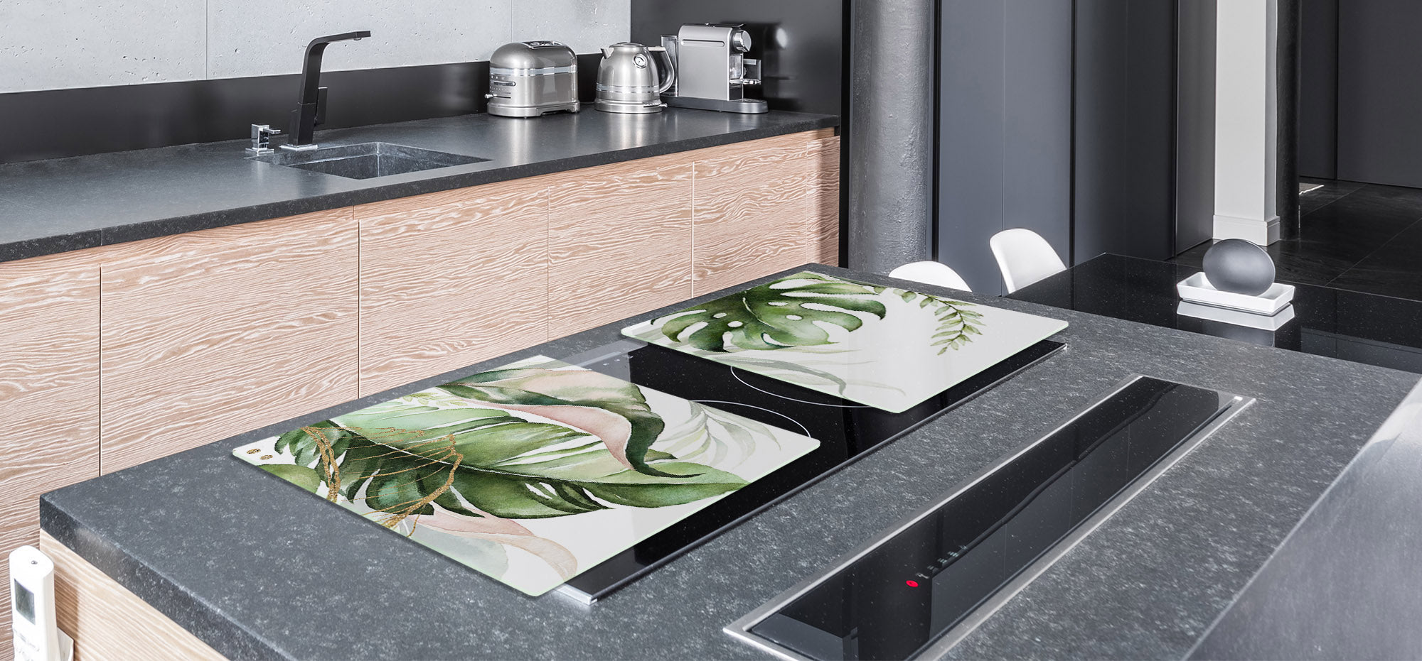Gigantic Worktop saver and Pastry Board - Tempered GLASS Cutting Board - MEASURES: SINGLE: 80 x 52 cm; DOUBLE: 40 x 52 cm; DD44 Nature series : Tropical watercolour