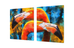 BIG KITCHEN BOARD & Induction Cooktop Cover – Glass Pastry Board – SINGLE: 80 x 52 cm (31,5” x 20,47”); DOUBLE: 40 x 52 cm (15,75” x 20,47”); DD47 Animals Series : Colourful flamingos