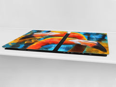 BIG KITCHEN BOARD & Induction Cooktop Cover – Glass Pastry Board – SINGLE: 80 x 52 cm (31,5” x 20,47”); DOUBLE: 40 x 52 cm (15,75” x 20,47”); DD47 Animals Series : Colourful flamingos