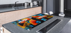 BIG KITCHEN BOARD & Induction Cooktop Cover – Glass Pastry Board – SINGLE: 80 x 52 cm (31,5” x 20,47”); DOUBLE: 40 x 52 cm (15,75” x 20,47”); DD47 Animals Series : Colourful flamingos