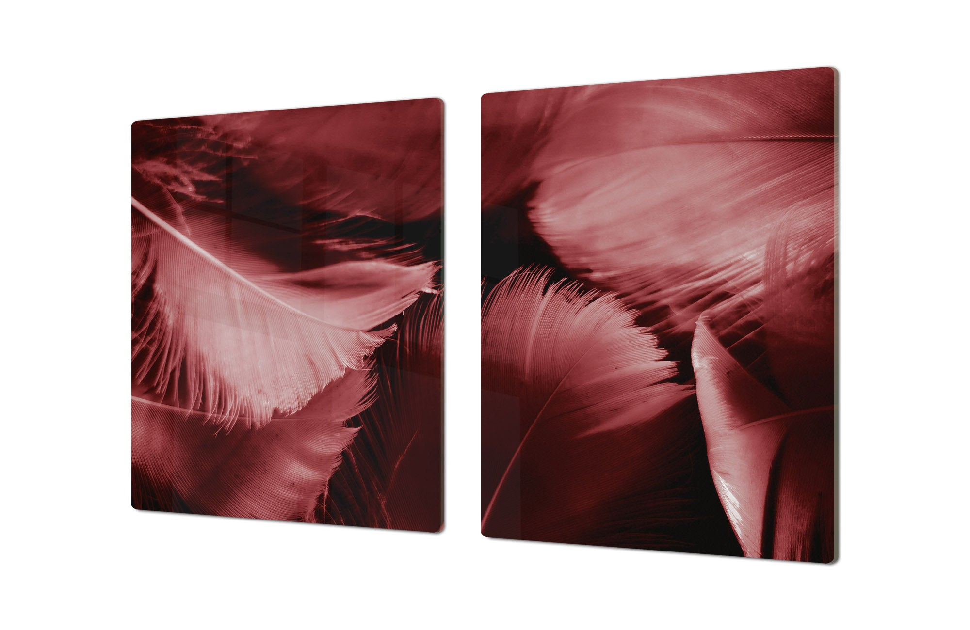 HUGE TEMPERED GLASS COOKTOP COVER – Glass Cutting Board and Worktop Saver – SINGLE: 80 x 52 cm (31,5” x 20,47”); DOUBLE: 40 x 52 cm (15,75” x 20,47”); DD46 Textures Series : White and red feathers