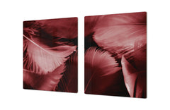 HUGE TEMPERED GLASS COOKTOP COVER – Glass Cutting Board and Worktop Saver – SINGLE: 80 x 52 cm (31,5” x 20,47”); DOUBLE: 40 x 52 cm (15,75” x 20,47”); DD46 Textures Series : White and red feathers