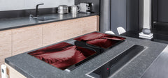 HUGE TEMPERED GLASS COOKTOP COVER – Glass Cutting Board and Worktop Saver – SINGLE: 80 x 52 cm (31,5” x 20,47”); DOUBLE: 40 x 52 cm (15,75” x 20,47”); DD46 Textures Series : White and red feathers