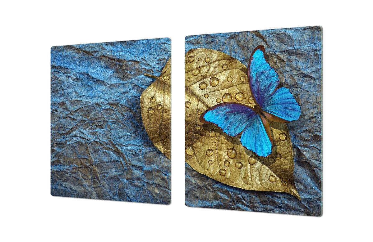 BIG KITCHEN BOARD & Induction Cooktop Cover – Glass Pastry Board – SINGLE: 80 x 52 cm (31,5” x 20,47”); DOUBLE: 40 x 52 cm (15,75” x 20,47”); DD47 Animals Series : Tropical butterfly 1