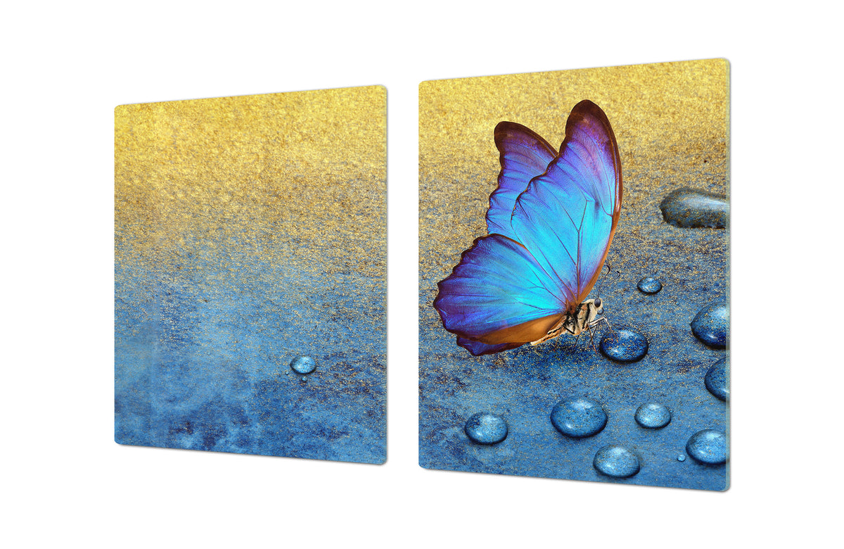 BIG KITCHEN BOARD & Induction Cooktop Cover – Glass Pastry Board – SINGLE: 80 x 52 cm (31,5” x 20,47”); DOUBLE: 40 x 52 cm (15,75” x 20,47”); DD47 Animals Series : Tropical butterfly 2