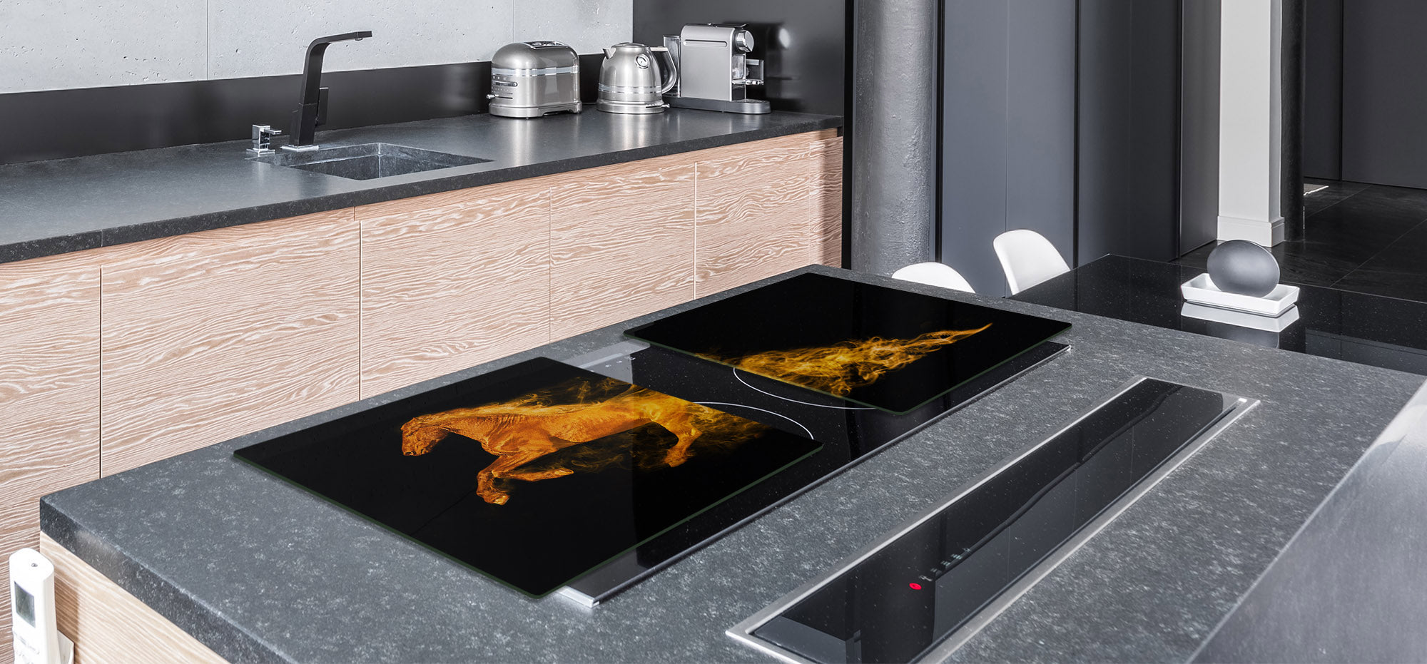 BIG KITCHEN BOARD & Induction Cooktop Cover – Glass Pastry Board – SINGLE: 80 x 52 cm (31,5” x 20,47”); DOUBLE: 40 x 52 cm (15,75” x 20,47”); DD47 Animals Series : Wild horse