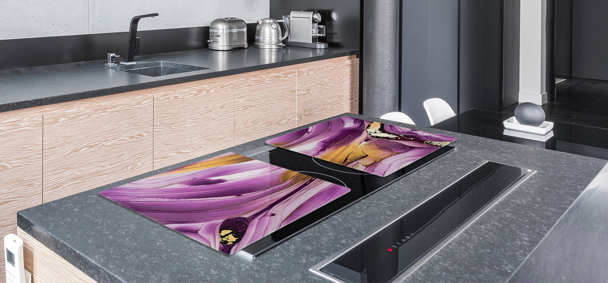 UNIQUE Tempered GLASS Kitchen Board – Impact & Scratch Resistant Cooktop cover – SINGLE: 80 x 52 cm; DOUBLE: 40 x 52 cm; DD45 Art Series : Liquid colours 4