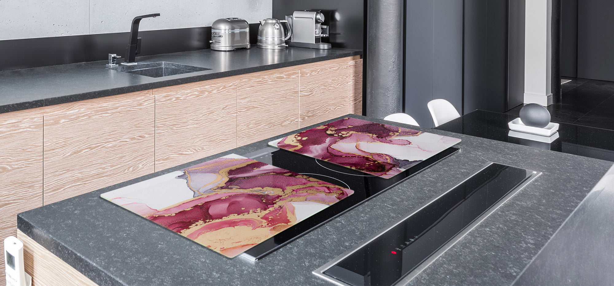 UNIQUE Tempered GLASS Kitchen Board – Impact & Scratch Resistant Cooktop cover – SINGLE: 80 x 52 cm; DOUBLE: 40 x 52 cm; DD45 Art Series : Liquid colours 5