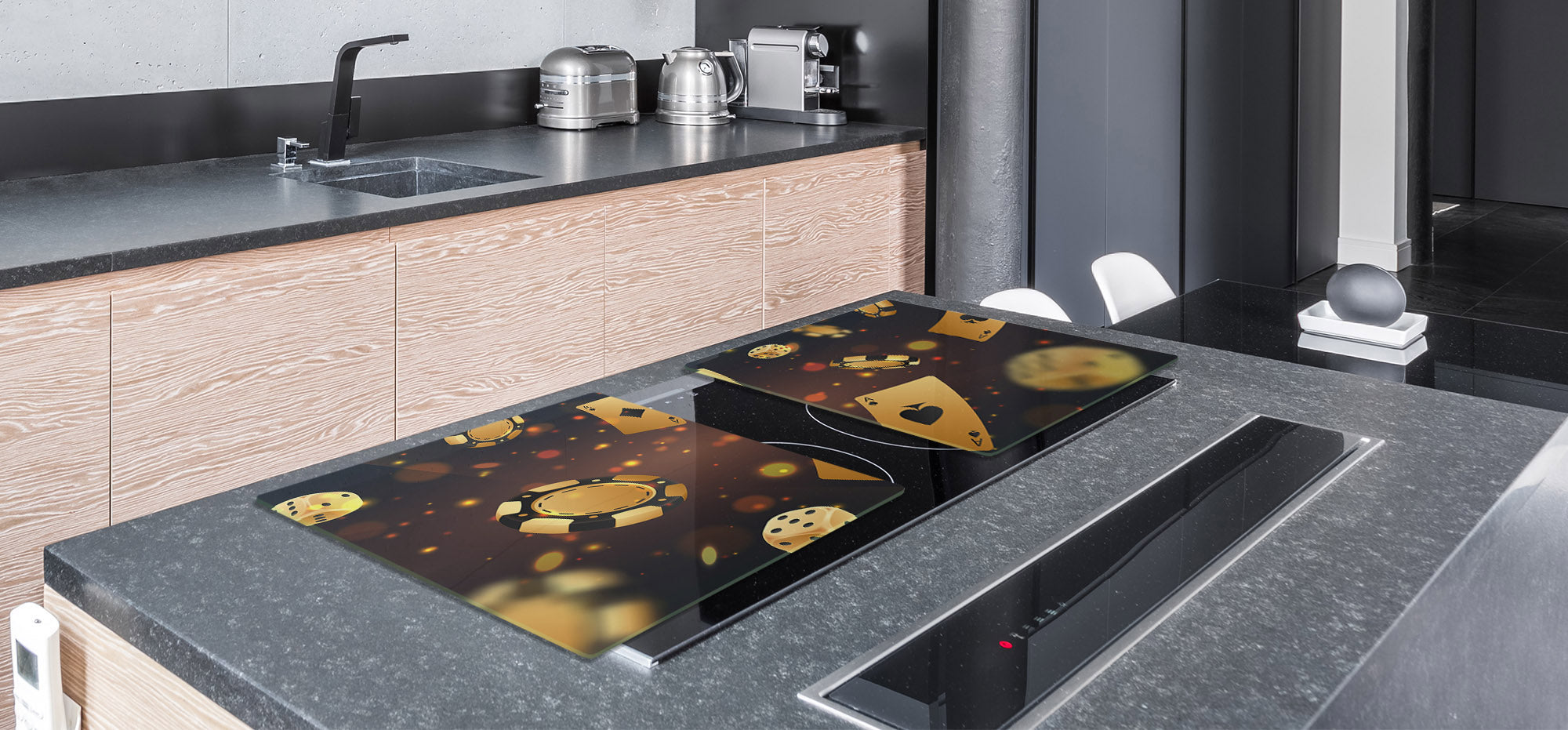 ENORMOUS  Tempered GLASS Chopping Board - Induction Cooktop Cover – SINGLE: 80 x 52 cm; DOUBLE: 40 x 52 cm; DD52a : Night at the Casino
