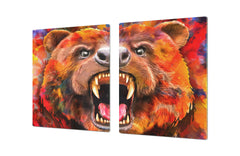 BIG KITCHEN BOARD & Induction Cooktop Cover – Glass Pastry Board – SINGLE: 80 x 52 cm (31,5” x 20,47”); DOUBLE: 40 x 52 cm (15,75” x 20,47”); DD47 Animals Series : Colourful bear