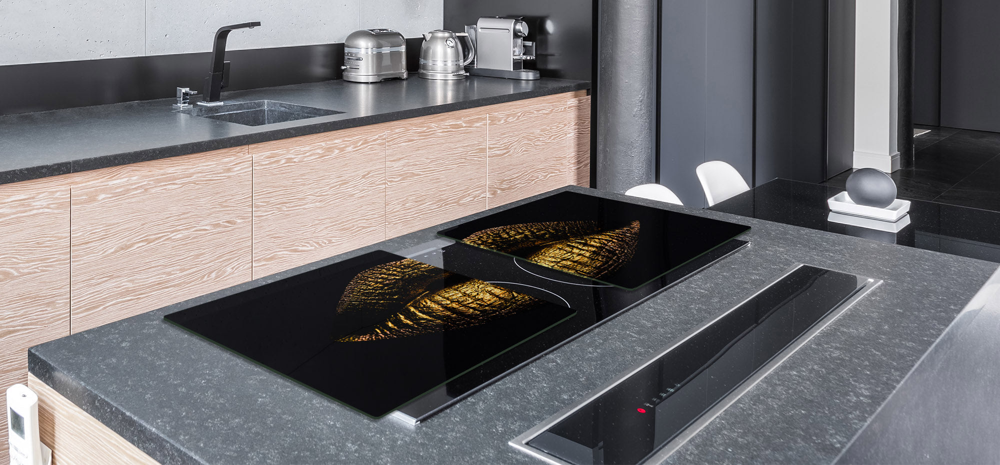 ENORMOUS  Tempered GLASS Chopping Board - Induction Cooktop Cover – SINGLE: 80 x 52 cm; DOUBLE: 40 x 52 cm; DD51 : Golden Gloss
